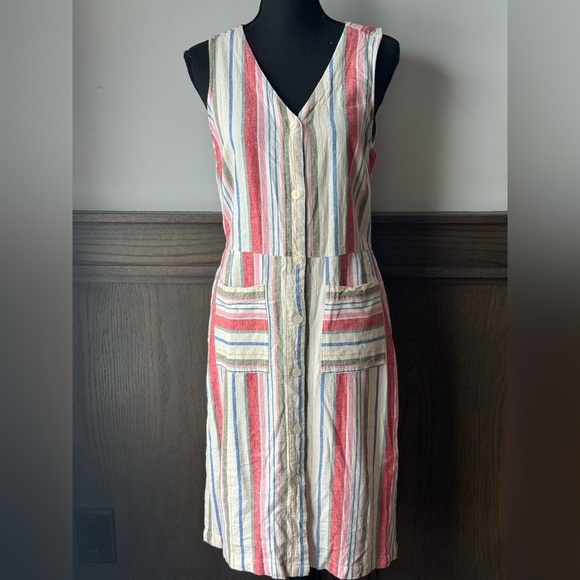 Old Navy Dresses & Skirts - Old Navy Sleeveless Multicolor Striped Linen blend Dress medium